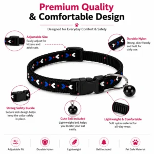 Adjustable Cat Collar Features Adjustable Fit and Bell