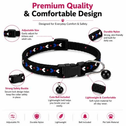 Adjustable Cat Collar Features Adjustable Fit and Bell