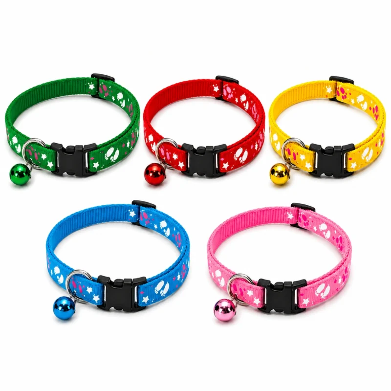 Adjustable Cat Collar with Bell Paw Print Design Multiple Colors