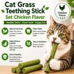 Cat enjoying Taipet Cat Grass Teething Stick for digestion immunity and balanced nutrition