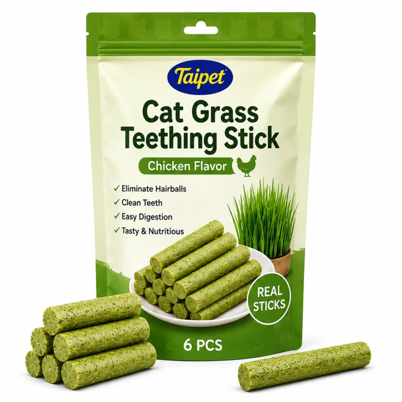 Taipet Cat Grass Teething Stick Chicken Flavor for Cats 6 Pieces