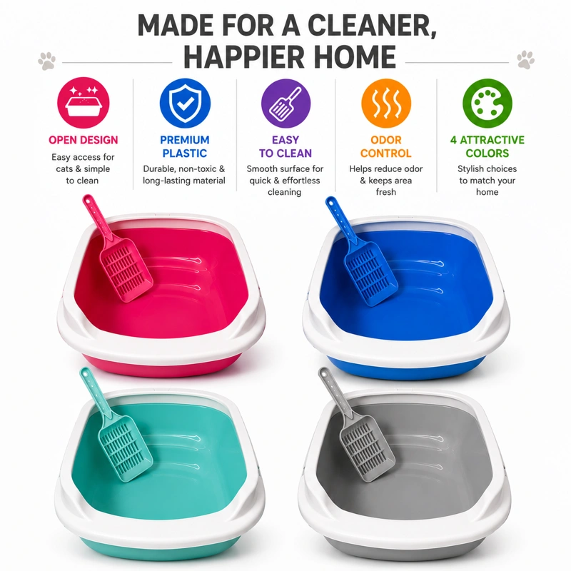 Cat litter box features including odor control easy cleaning and durable plastic