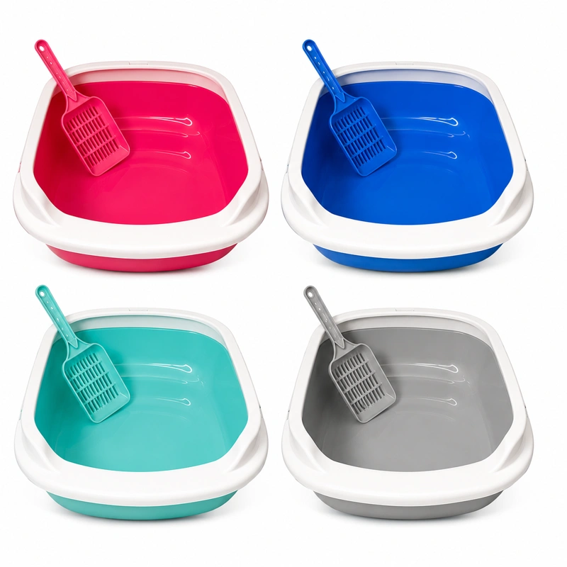 Cat litter box with scoop easy clean plastic cat toilet tray