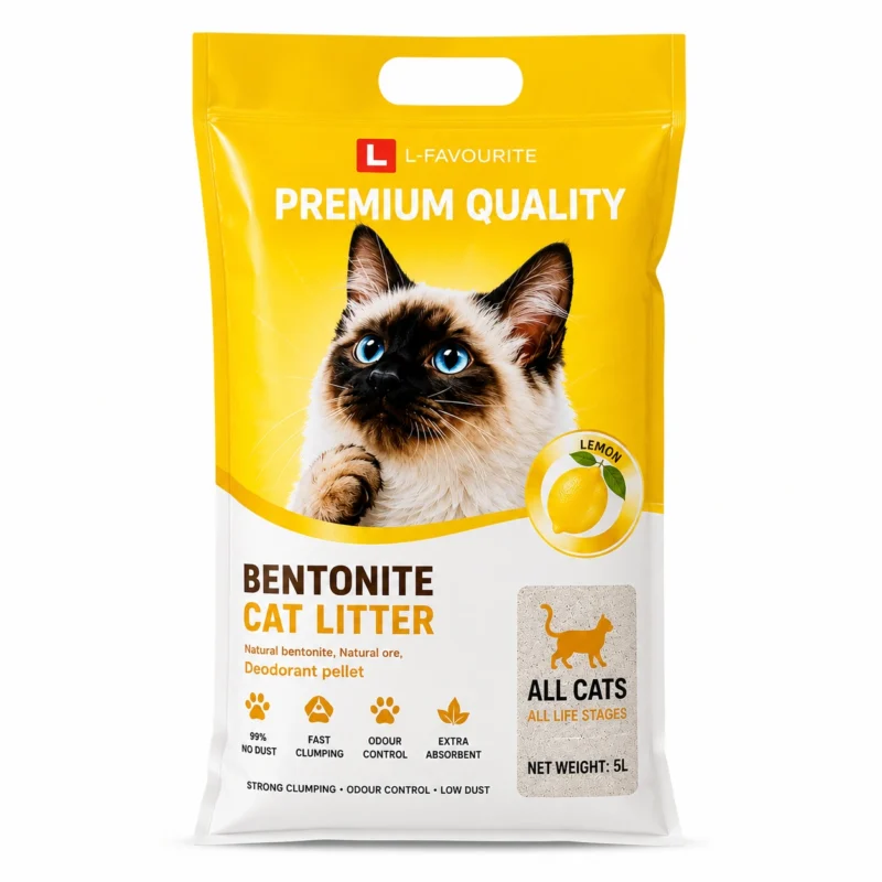 Lemon Bentonite Cat Litter 5L premium clumping cat litter with odor control and low dust formula