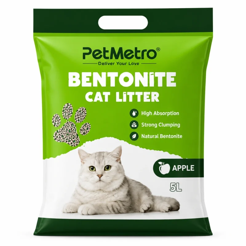PetMetro Apple Scent Cat Litter 5L premium bentonite cat litter with strong clumping and odor control
