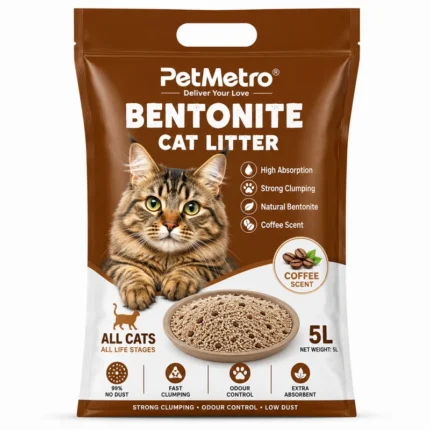 PetMetro Coffee Scent Cat Litter 5L premium bentonite cat litter with strong clumping and odor control