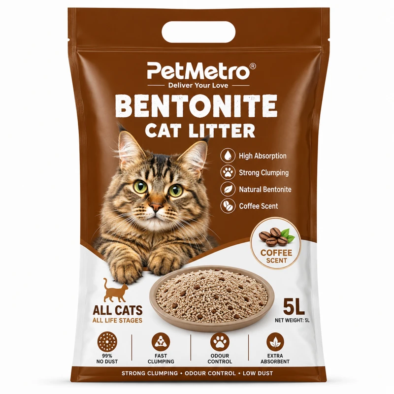 PetMetro Coffee Scent Cat Litter 5L premium bentonite cat litter with strong clumping and odor control