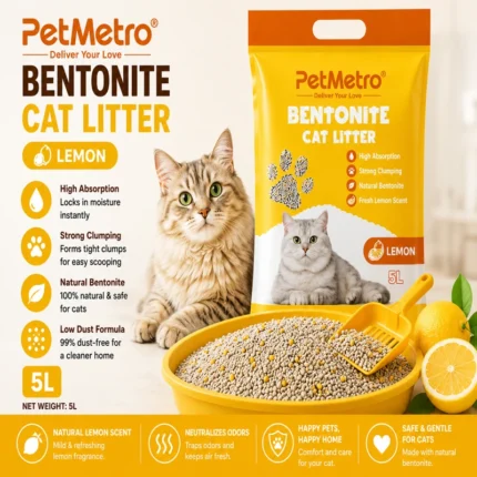 PetMetro Lemon Scent Cat Litter 5L with refreshing lemon fragrance and odor control