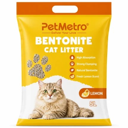 PetMetro Lemon Scent Cat Litter 5L premium bentonite cat litter with strong clumping and odor control
