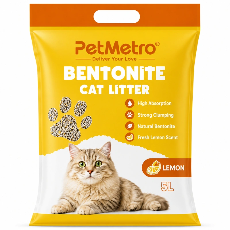 PetMetro Lemon Scent Cat Litter 5L premium bentonite cat litter with strong clumping and odor control