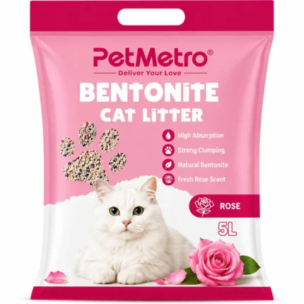 PetMetro Rose Scent Cat Litter 5L premium bentonite cat litter with strong clumping and odor control