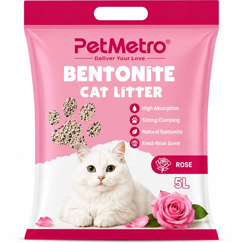 PetMetro Rose Scent Cat Litter 5L premium bentonite cat litter with strong clumping and odor control