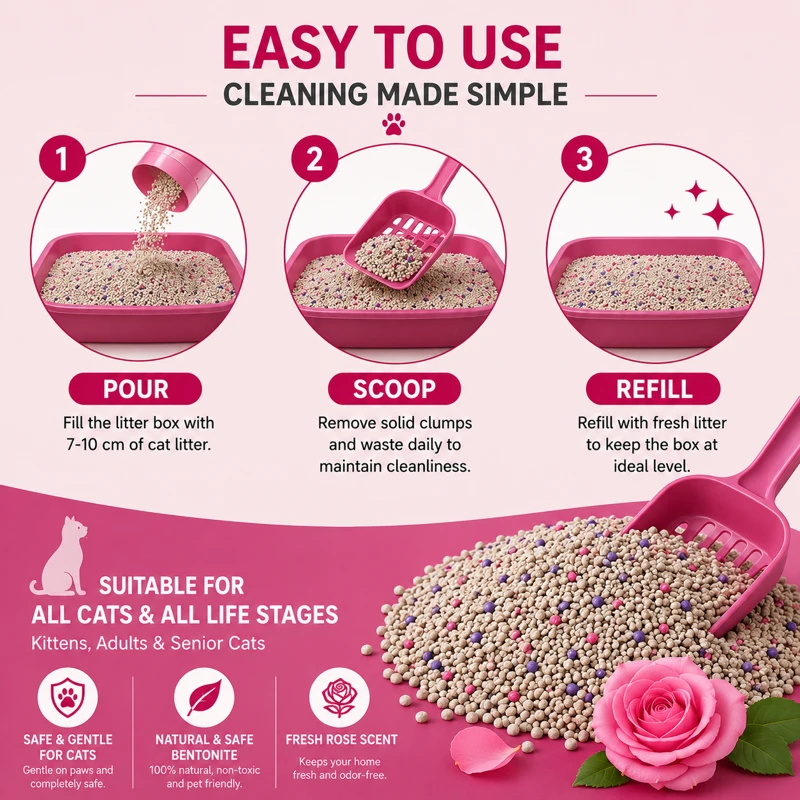 How to use PetMetro Rose Scent Cat Litter 5L in a litter box