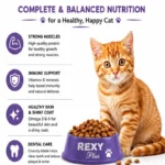 Rexy Plus kitten food benefits with premium ingredients, omega fatty acids, vitamins, and minerals.