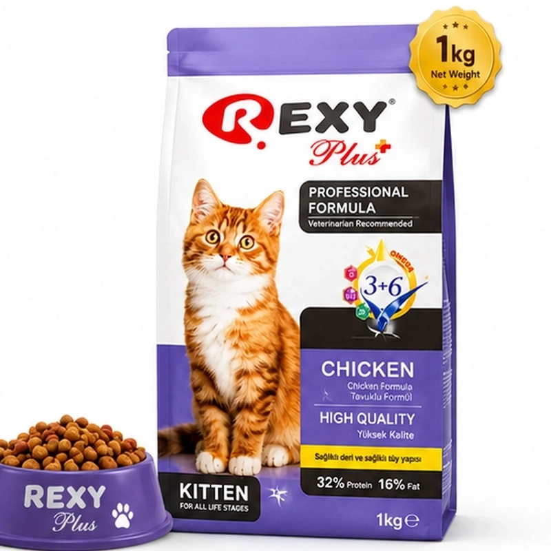 Rexy Plus Kitten Cat Food Chicken Formula 1kg with high quality nutrition for growing kittens.