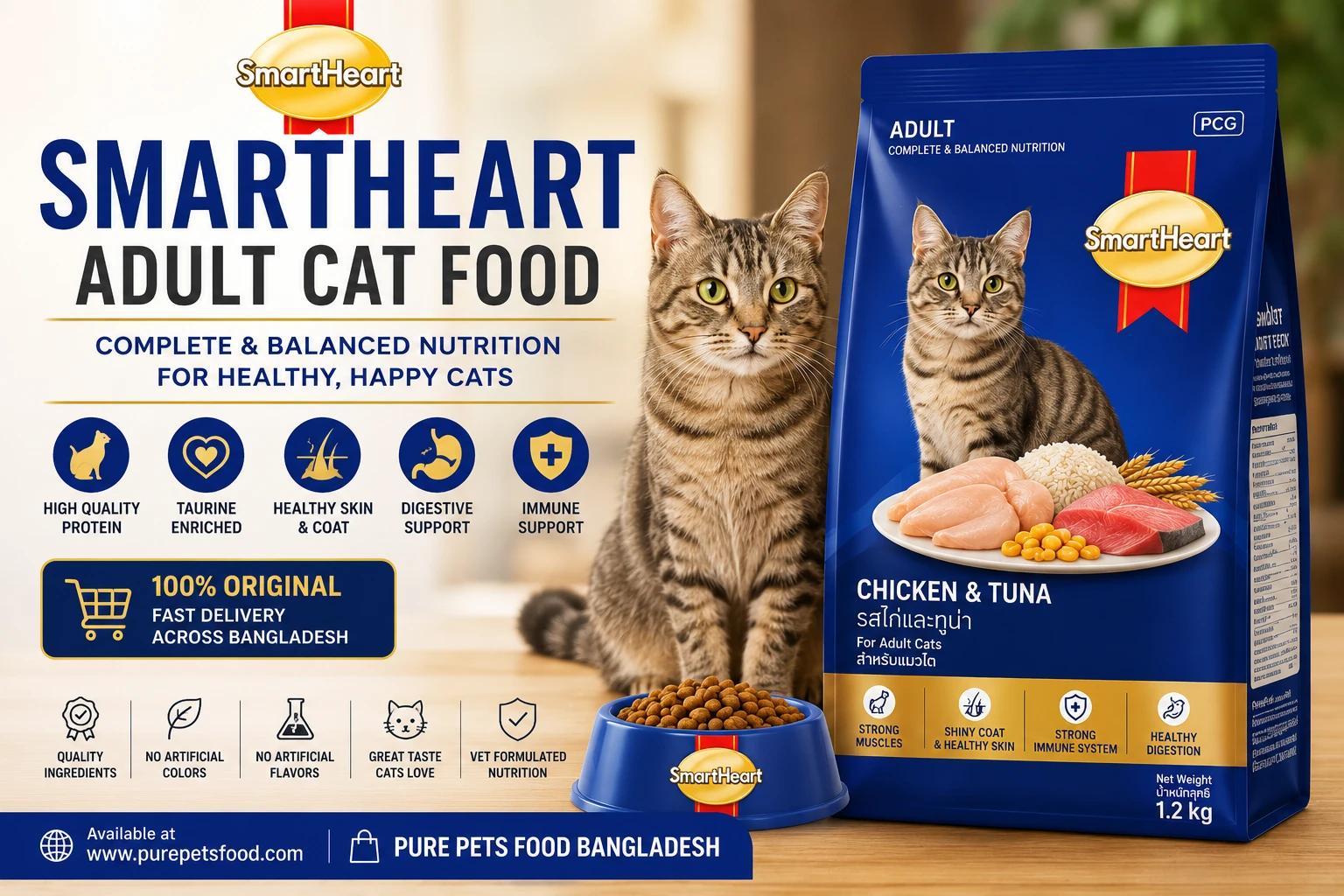 SmartHeart Adult Cat Food complete nutrition for adult cats