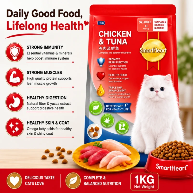 SmartHeart Adult Cat Food Chicken and Tuna 1.2kg dry cat food complete and balanced nutrition