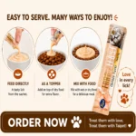 Ways to serve Taipet Furry Feast Chicken Cat Treat directly as topper or mixed with food