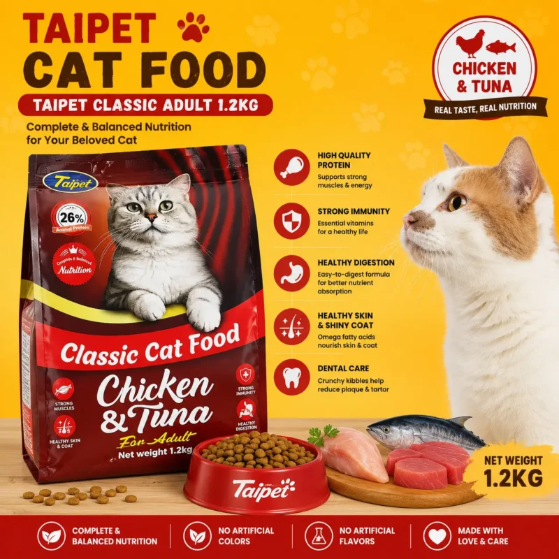 Taipet Classic Cat Food Chicken and Tuna for Adult Cats 1.2kg Bangladesh