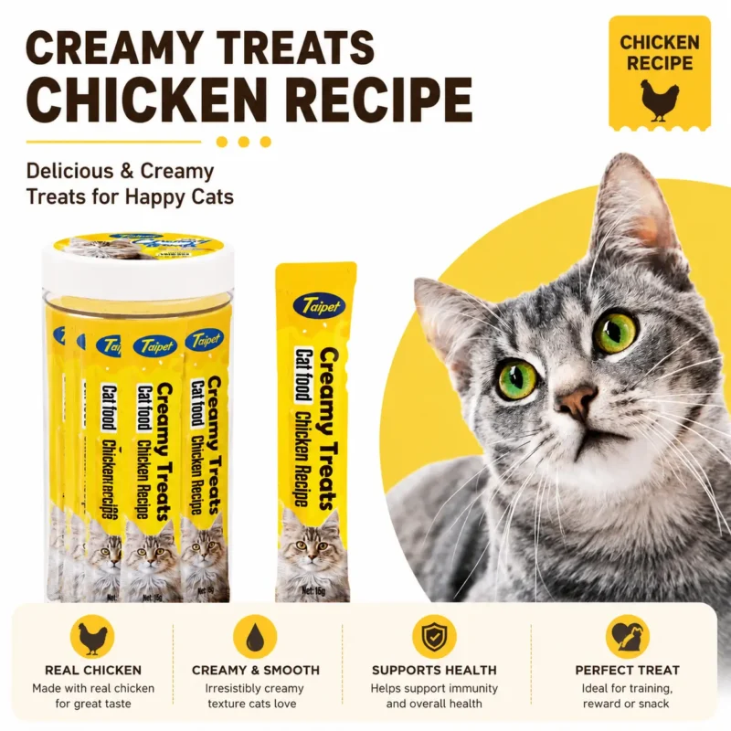 Taipet Creamy Cat Treat Chicken Recipe 25pcs creamy cat snack with real chicken for cats