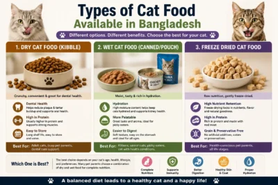 Different types of cat food available in Bangladesh including dry food wet food and freeze dried food