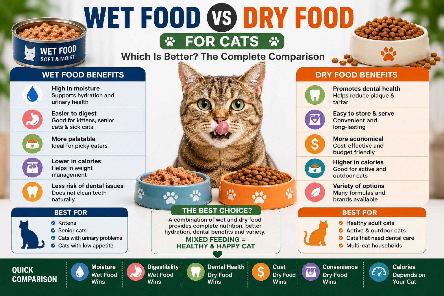 Wet Cat Food vs Dry Cat Food Comparison