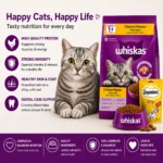 Whiskas Chicken Flavour cat food made with quality ingredients, essential nutrients, and omega fatty acids.