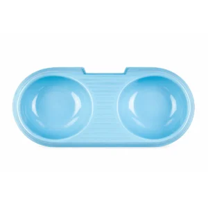 Blue Double Food Bowl for Cat with two separate bowls