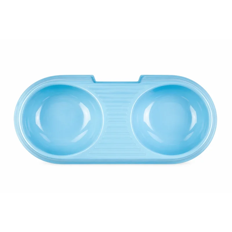 Blue Double Food Bowl for Cat with two separate bowls