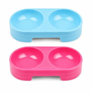 Blue and pink Double Food Bowl for Cat with two feeding compartments