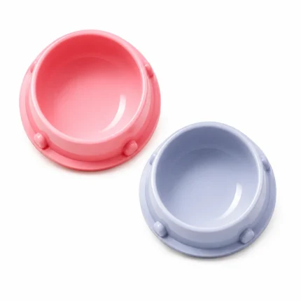 Pink and grey Feeding Bowls for Cats on white background