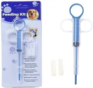 Feeding Kit for Dogs and Cats, blue syringe feeder with two teats