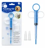 Feeding kit for dogs and cats with syringe feeder and two soft teats