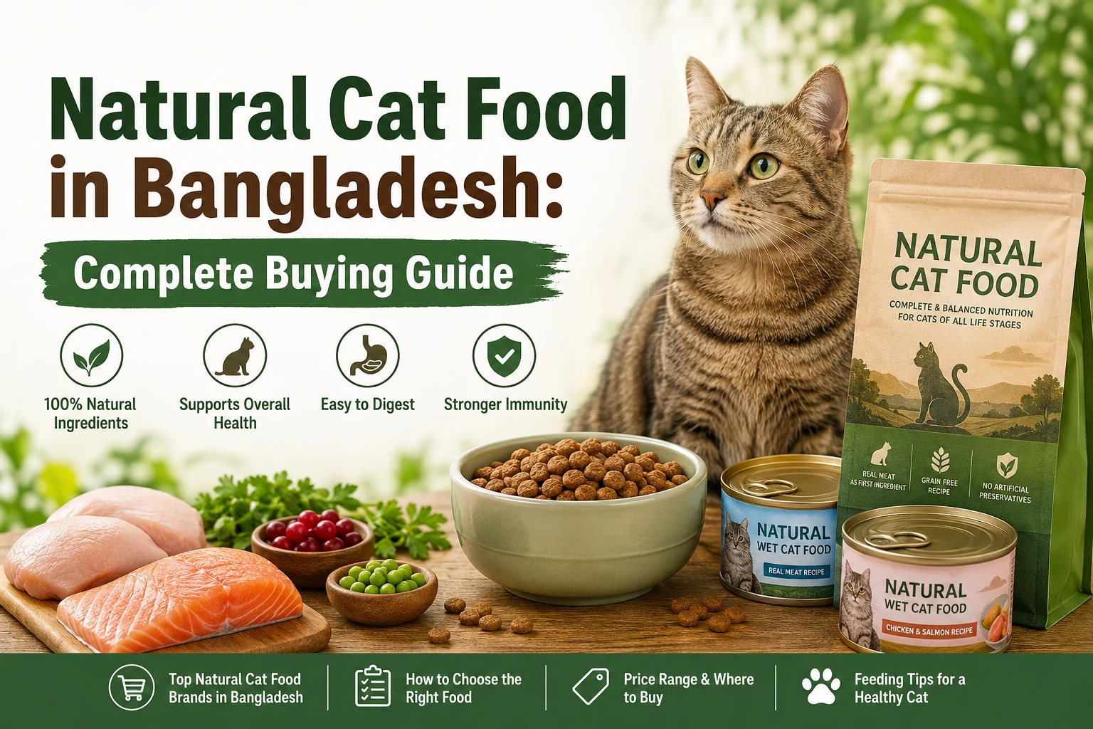 Natural cat food in Bangladesh with dry and wet food options