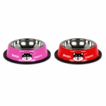 Pink and red Steel Food Bowl for Pets with stainless steel interior and non-slip base