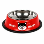 Red Steel Food Bowl for Pets with stainless steel interior and non-slip base