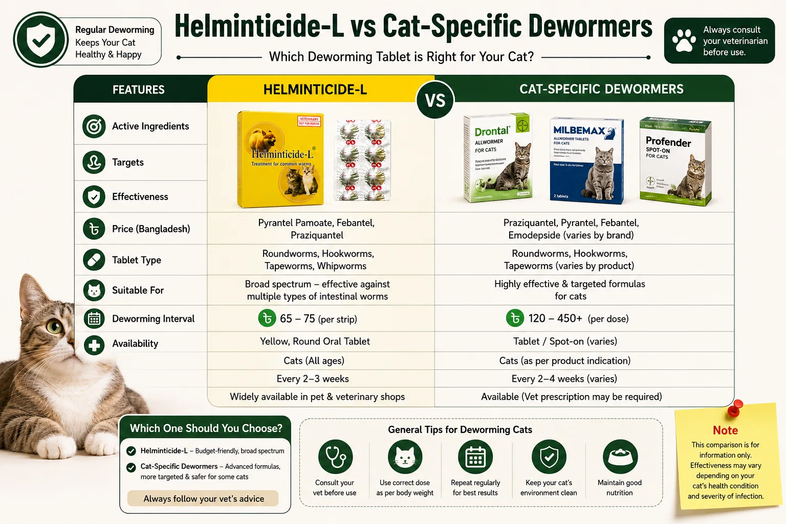 Helminticide-L vs cat-specific dewormers comparison
